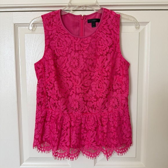 J. Crew Tops - NWT J. Crew Peplum Lace Blouse Size 2 Bright Pink